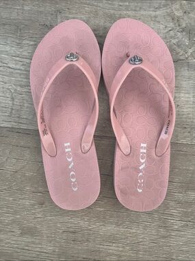 Coach Pink Logo-Embossed Jelly Flip Flops Size 6